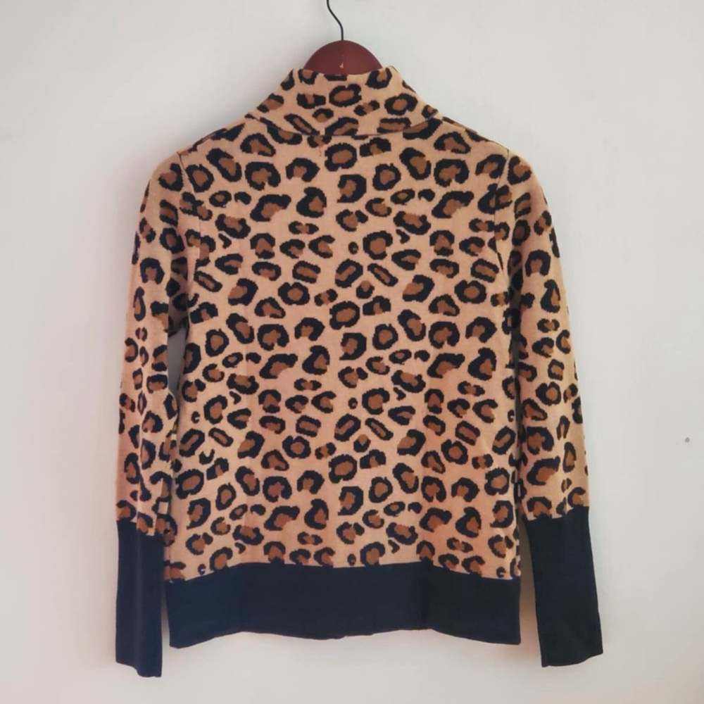 Rachel Zoe Tan Black Leopard Print Zippered Sweater Cardigan Pockets EUC XS - Picture 5 of 7